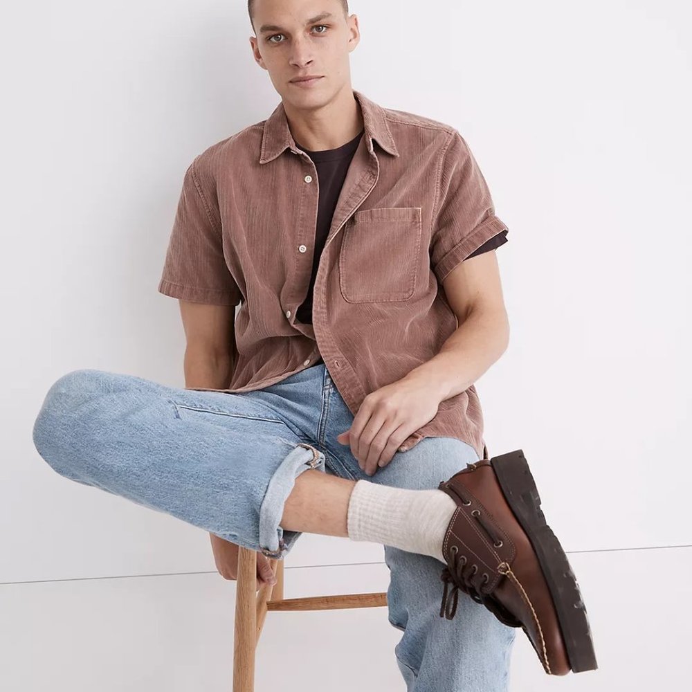 BRAND NEW Madewell Variegated Corduroy Easy Short-Sleeve Shirt // Size Large